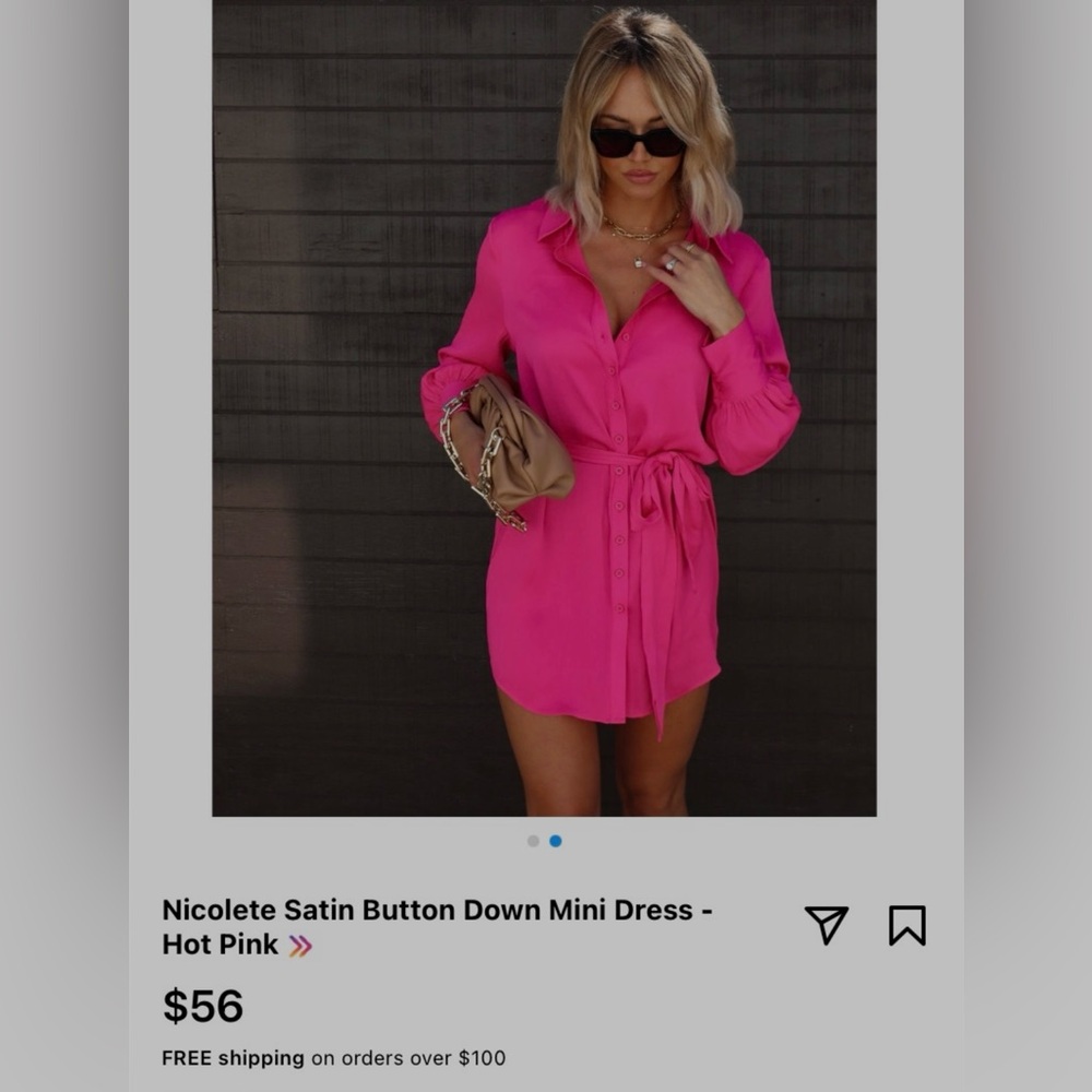Vici Pink Wrap Dress with Notched Collar and Cuffed Sleeves